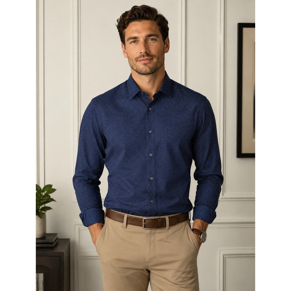 Hugo Boss Men's Blue Cotton Long Sleeve Button Front Casual Shirt XL Letters